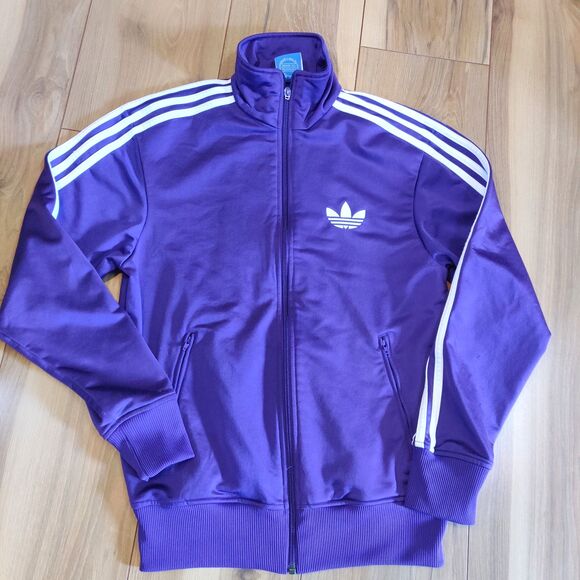 Adidas Purple Track Jacket Classic Striped Trefoil Logo Full Zip Size Small - Picture 1 of 15